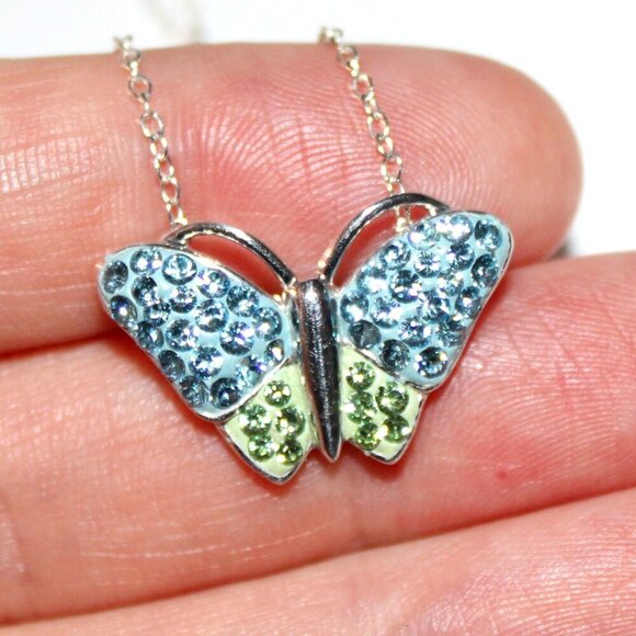 Sterling Silver Crystal & Paste Butterfly Necklace - Picture 7 of 7